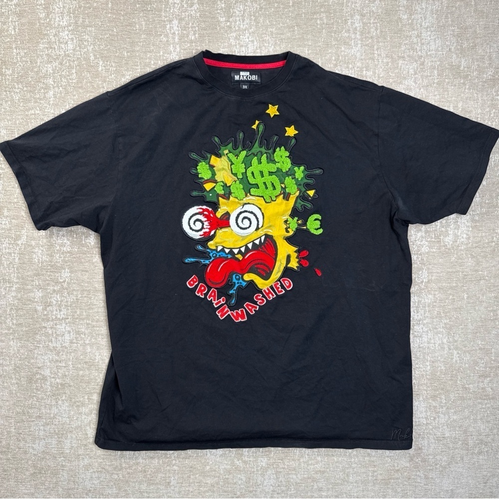 MAKOBI Black Graphic T-Shirt with Colorful Design